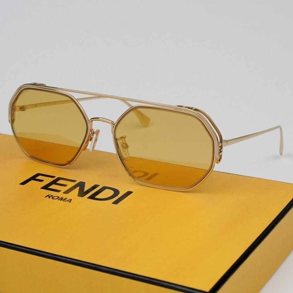 NEW Fendi FE40039U 10L Gold Yellow Mirror Unisex Geometric Sunglasses